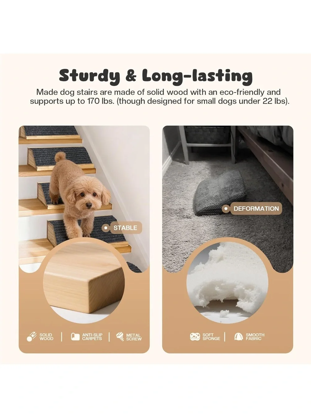 NWOT 3-Pack Wooden Dog Ramp for Stairs, Anti-Slip Pet Steps for Small Dogs